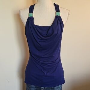 White House Black Market Navy Tank Top with Teal Accents